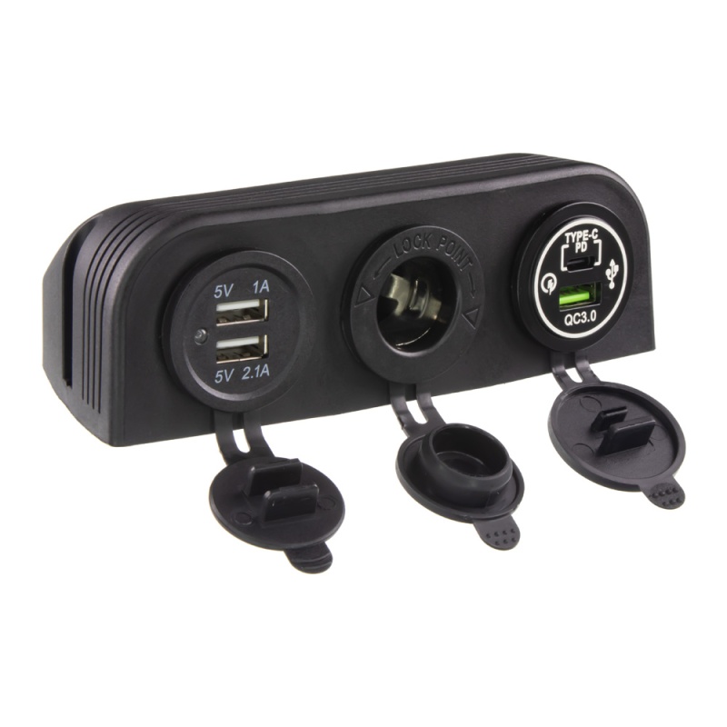 Trojitá zásuvka s panelem CL, 3x USB-A + 1x USB-C nabíječka (34693)